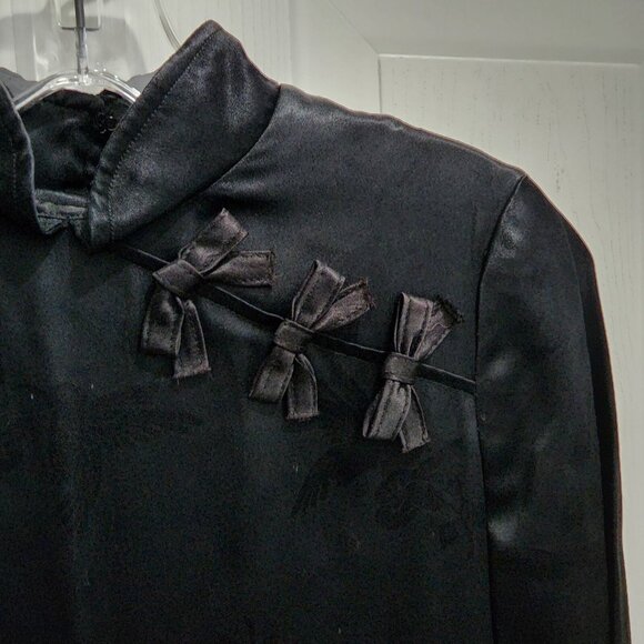 Vtg 70s Leslie J L/S Cheongsam Dress Asian Inspired Hummingbird Print Black 7/8 - Picture 3 of 14